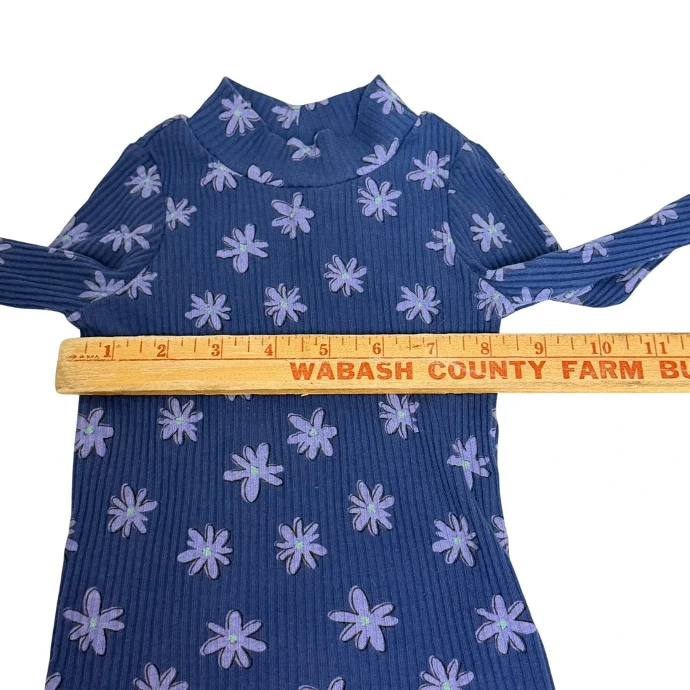 Old Navy Toddler Girls Blue Floral Ribbed Mock Neck Long Sleeve Top 18-24M